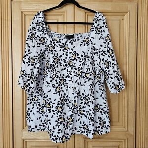 Lane Bryant White/Black /Yellow Flower Blouse Sz 22